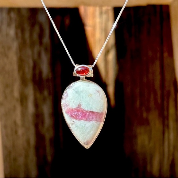 Pink Tourmaline in Quartz & Garnet Necklace